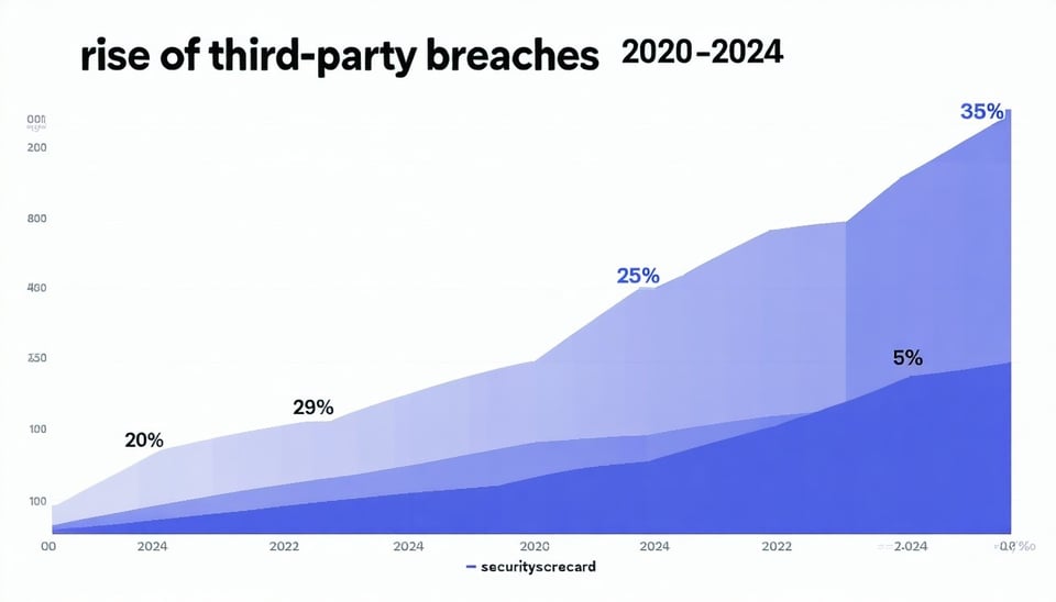 The line chart titled Rise of ThirdParty Breaches 20202024 visually represents the increasing prevalence of security breaches linked to thirdparty vendors over a fiveyear period Starting at 29 in 2020 the chart illustrates a notable climb to 355 by 2-1